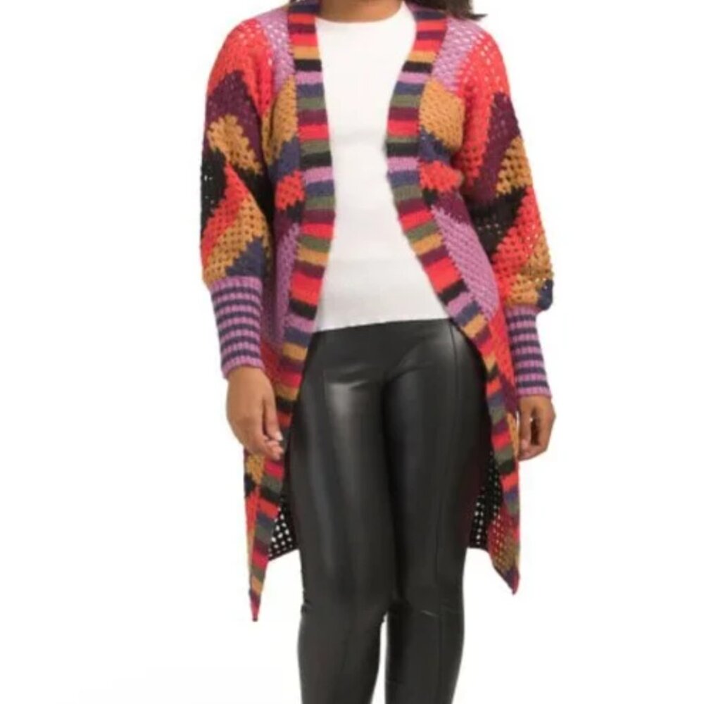 Farm Rio Juliana Stripes Cardigan Sweater Open Crochet  $295 NWT - Picture 5 of 8